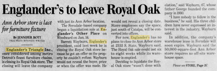 Englander Triangle - 1999 Article About Closing